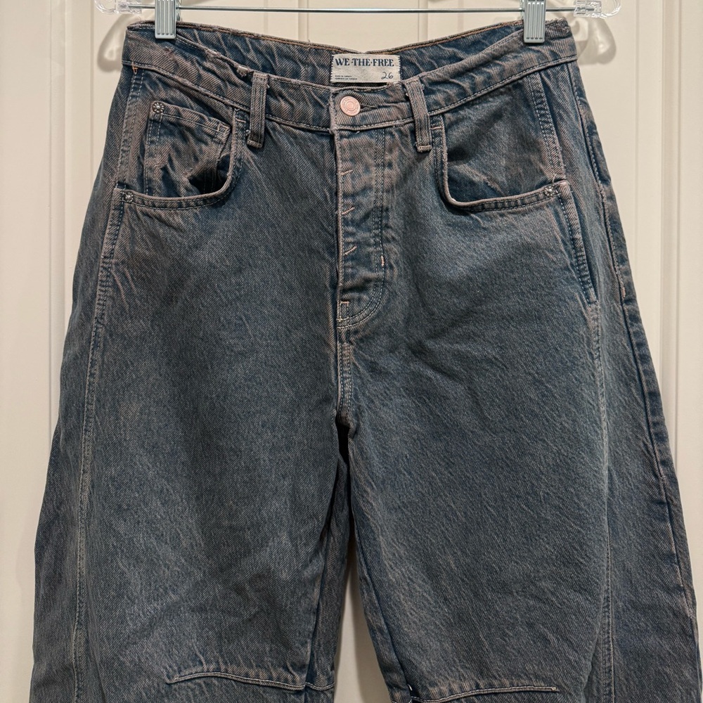 Free People Baggy Jeans Womens 26 Blue Ian Indigo Lucky You Mid Rise Barrel - Picture 4 of 7